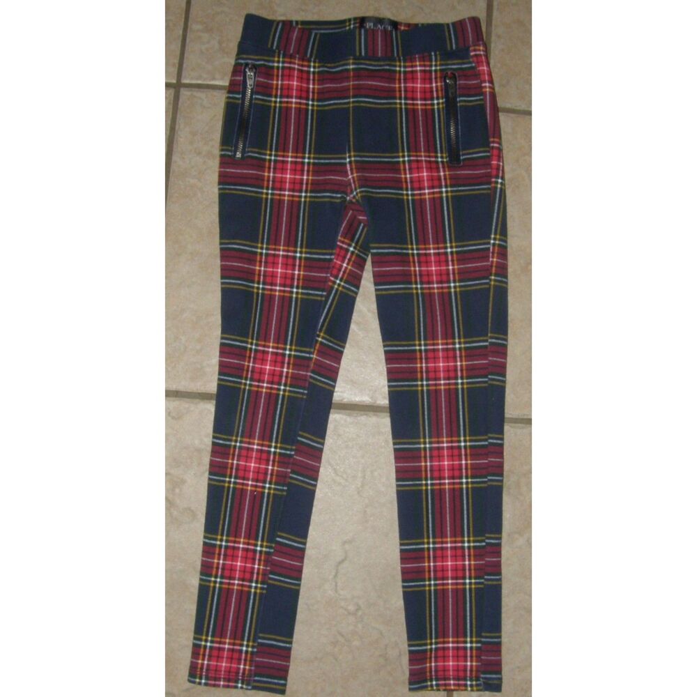 Girls Sz 6X/7 Blue Plaid Elastic Waist Stretchy Leggings Pants CHILDRENS PLACE